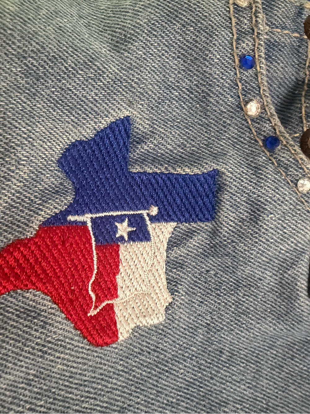 ABJ Jeans Texas Denim Western Shoulder Bag | Beaded Handle | Chain Strap | Embro - Picture 5 of 9